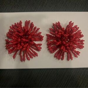 Red Beaded Statement Earrings